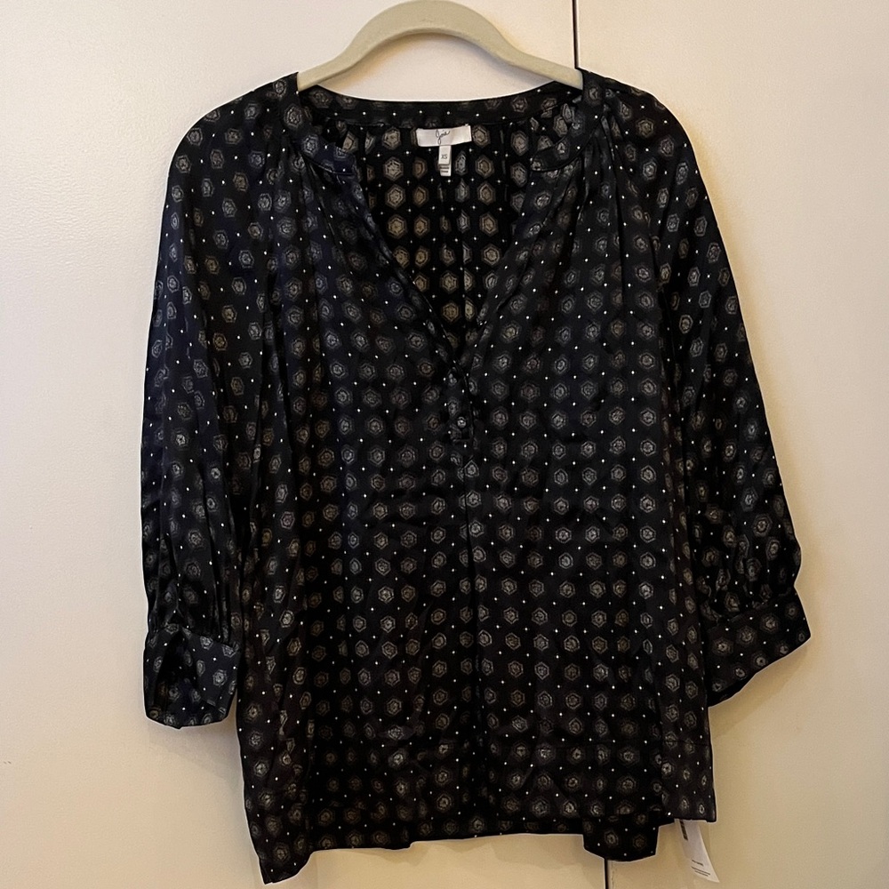 Joie Black and Gold Patterned Blouse